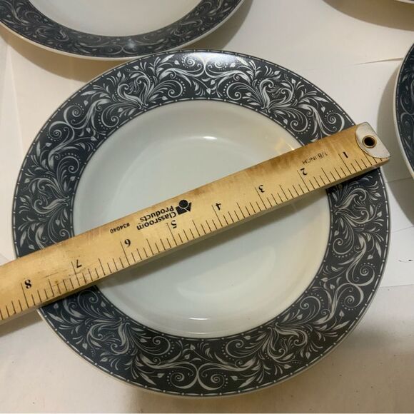 4 Chris Madden JCP Home Swan Gray Scroll Leaf Classic 8” salad Plates bowls G20 - Picture 7 of 9